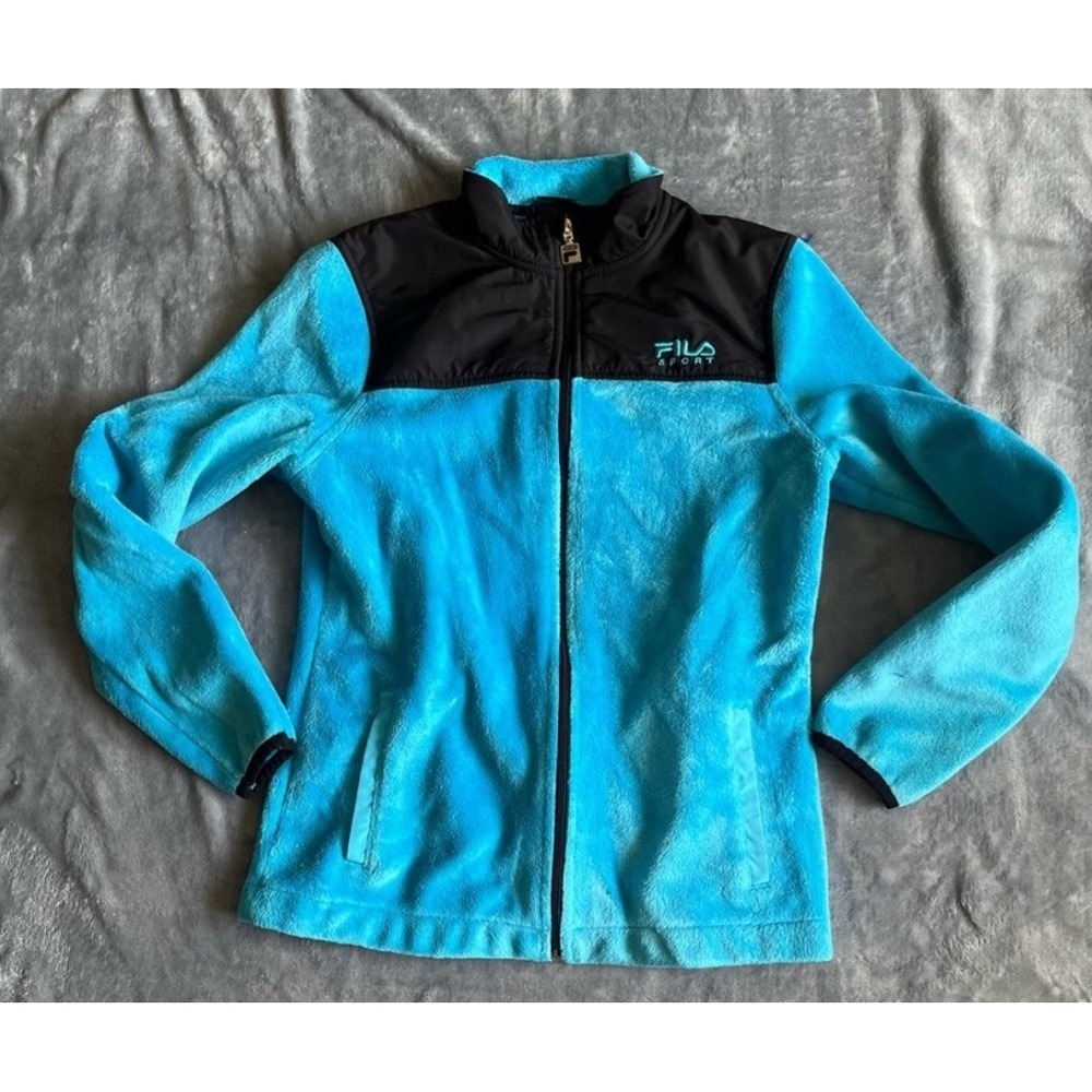 Fila Sport Girls Large 10/12 Blue Black Full Zip Fleece Jacket